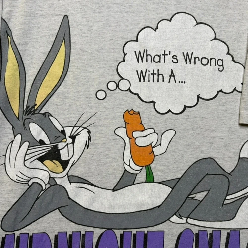 Looney Tunes T-Shirt Mens XL Gray Bugs Bunny Midnight Snack Vintage 90s Graphic